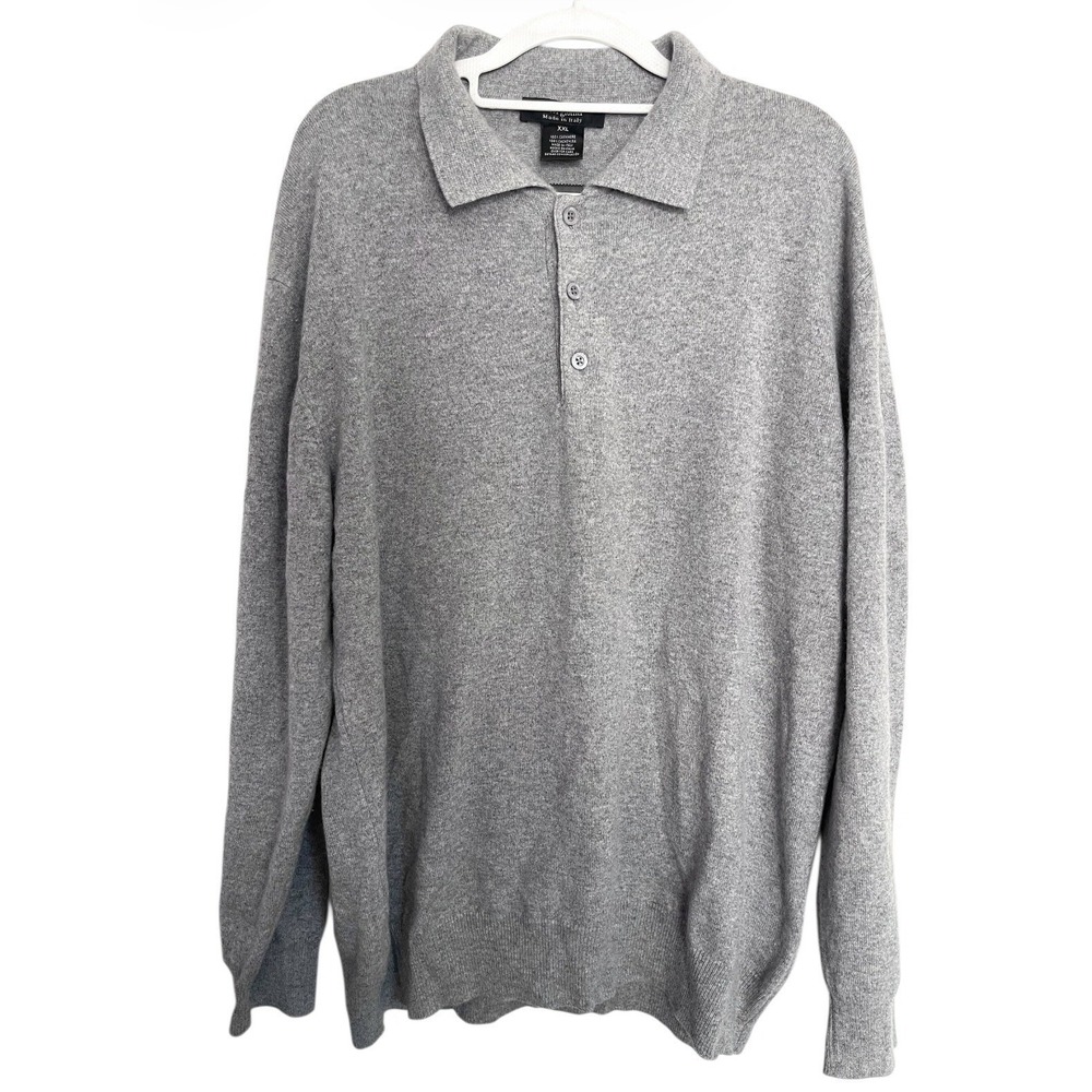 Giorgiolini Men's 100% Cashmere Collared Sweater‎ Grey Made In Italy XXL Preppy